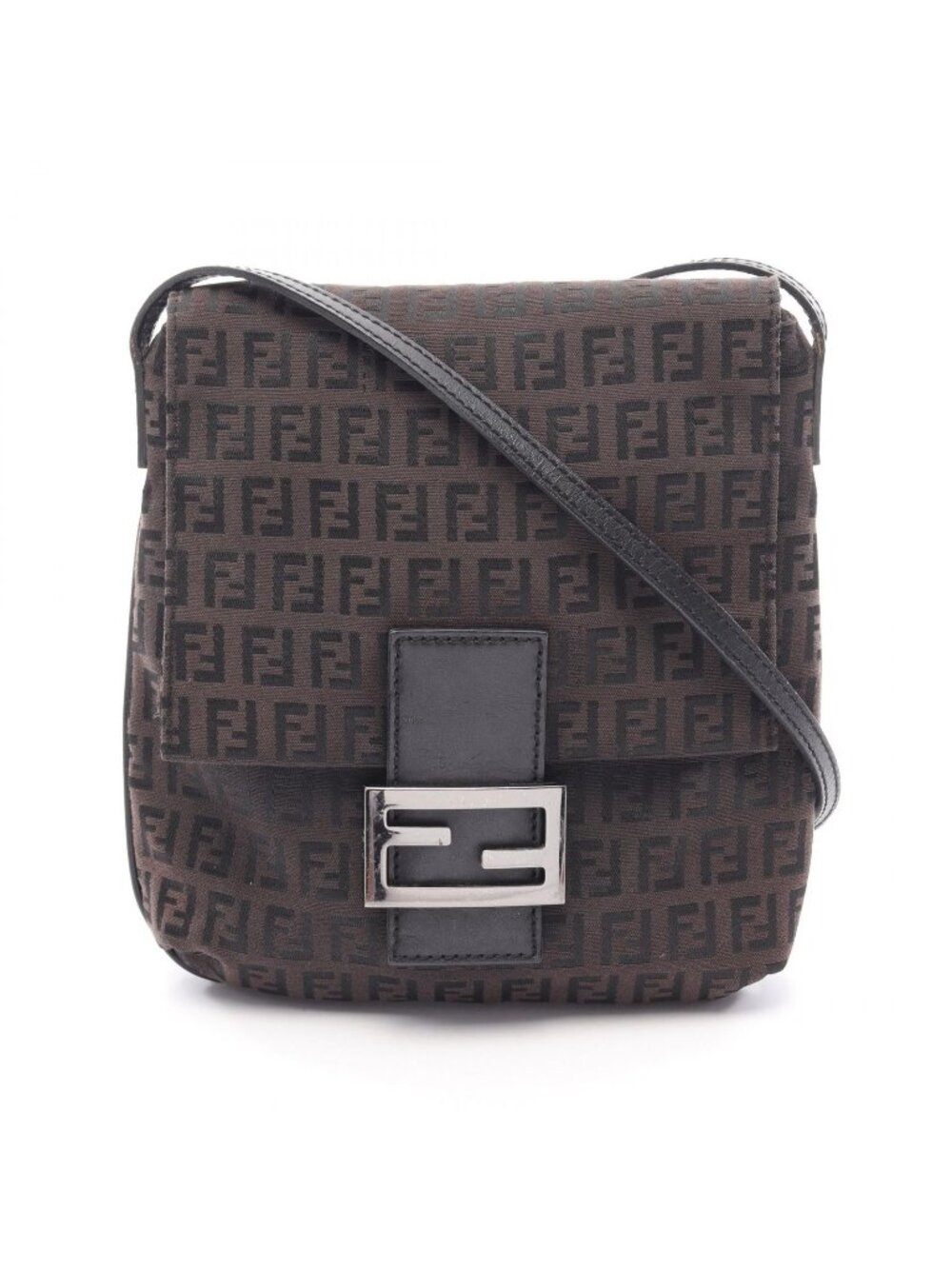 Fendi Shoulder Bag Zucchino 8 Da Brown Black Canvas Leather